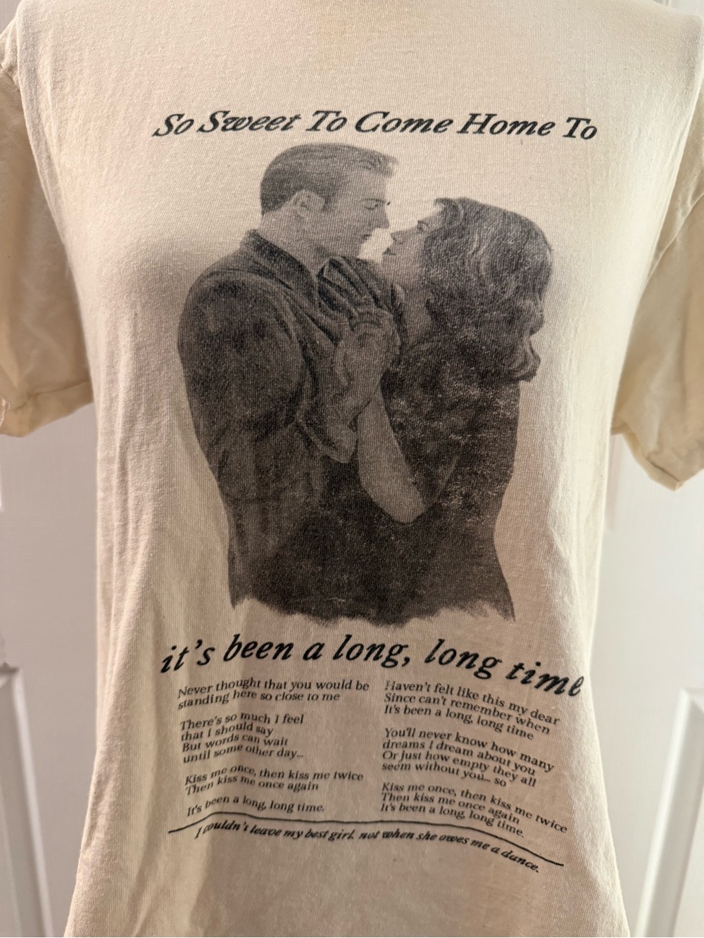 Women’s Marvel Captain America Song Lyric Peggy & Steve Cream Tee Shirt